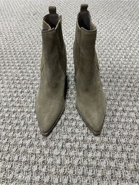Marc Fisher Olive Green Suede Pointed-Toe Chelsea Booties